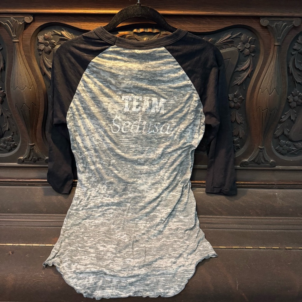 Team Sedusa Black and Gray Raglan Burn-Out Baseball Tee